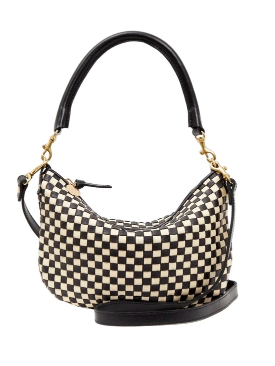 Clare V. Handbags - Clare V Petite Moyen Messenger Checker Shoulder / Crossbody Bag Black/Cream